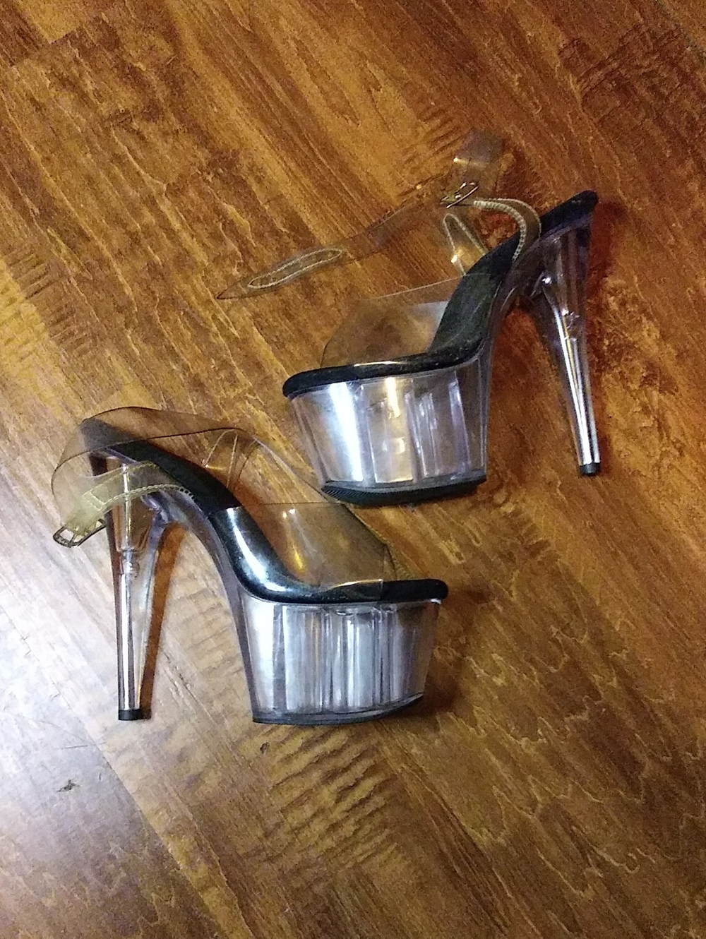 Pleaser Clear Platform Stiletto Heels with Black Trim